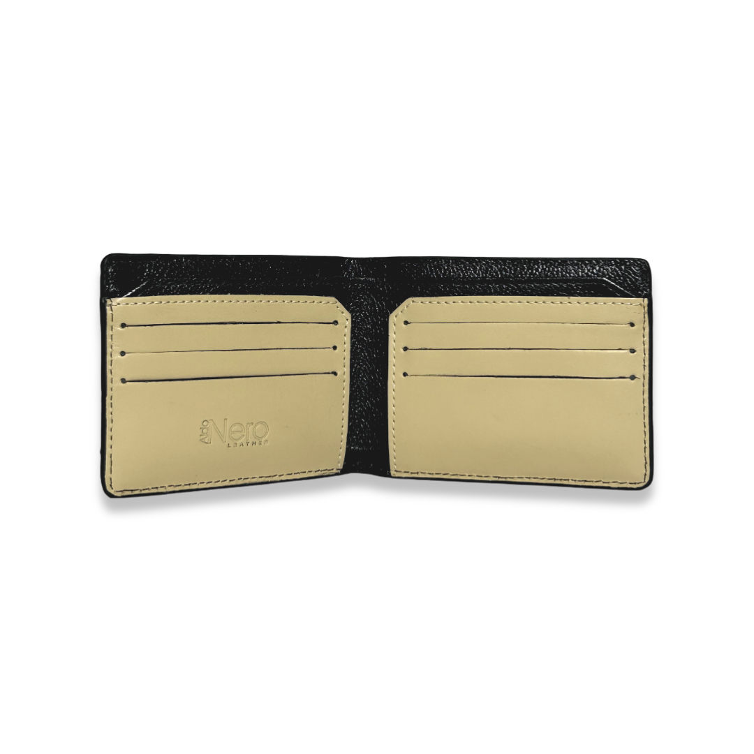 Billetera en cuero color negro, para hombre.